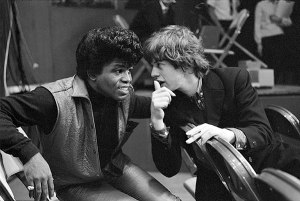 James Brown and Mick Jagger at a concert circa 1964.